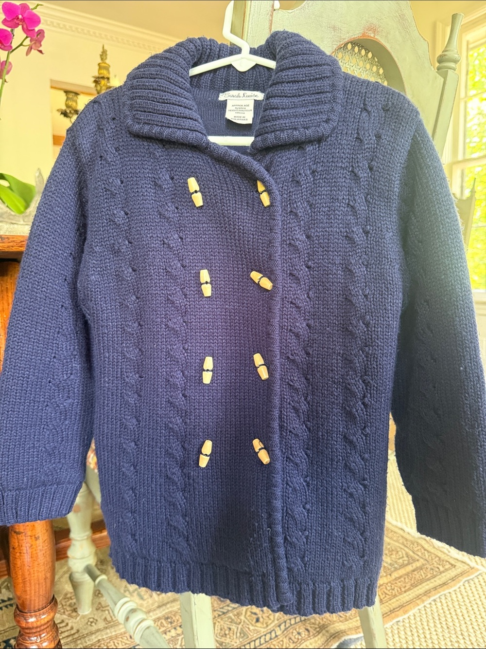 Sarah Louise Navy Cable Knit Toggle Sweater Coat